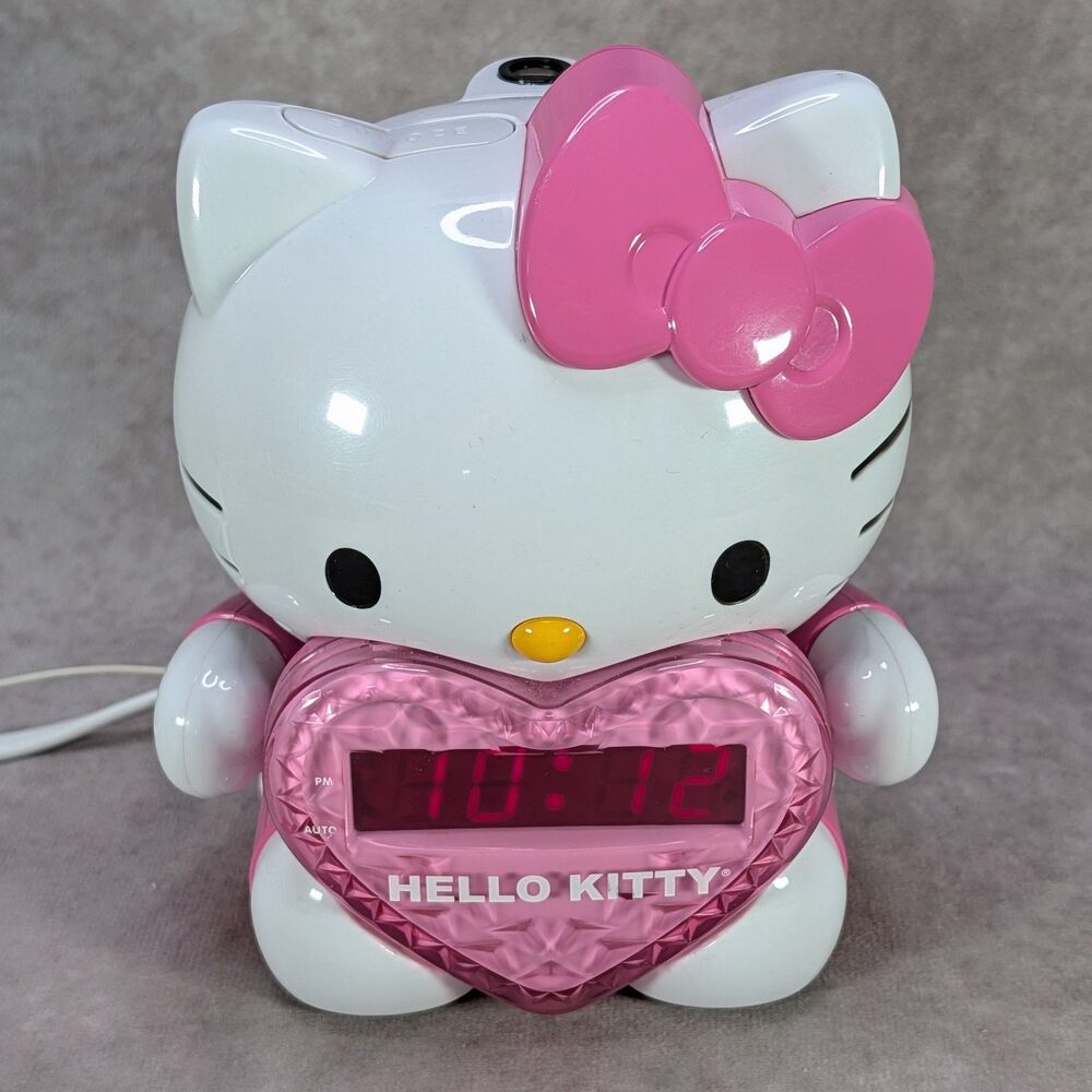 Sanrio Hello Kitty KT2064 Projection Alarm Clock AM FM Radio Pink Heart Tested